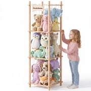 Yecaye Stuffed Animal Storage Zoo, Wooden Plush Toy Organizer for Kids, Natural Wood