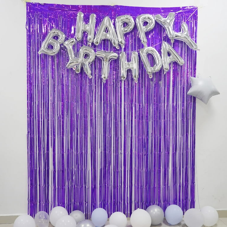 PartyWoo 2 Pcs Purple Foil Fringe Curtain, Metallic Tinsel Fringe Backdrop Door Fringe, Purple Streamers Backdrop for Mermaid Birthday Party