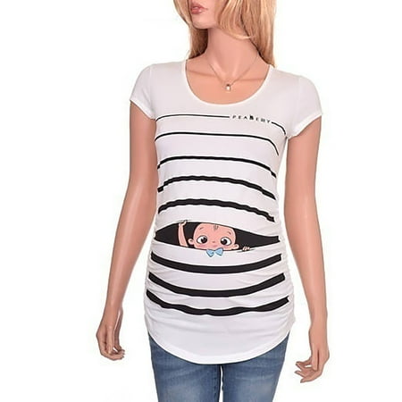 

Coutgo Women s Summer Maternity Wear Cute Printed T-shirt Striped Short Sleeve