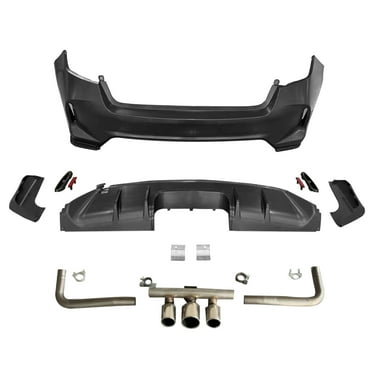 Ikon Motorsports Rear Bumper Cover Set   Exhaust Pipe Compatible with 2022-2024 Honda Civic EX / Touring Models Type R Unpainted Rear Conversion & Diffuser & Stainless Steel Exhaust Tips