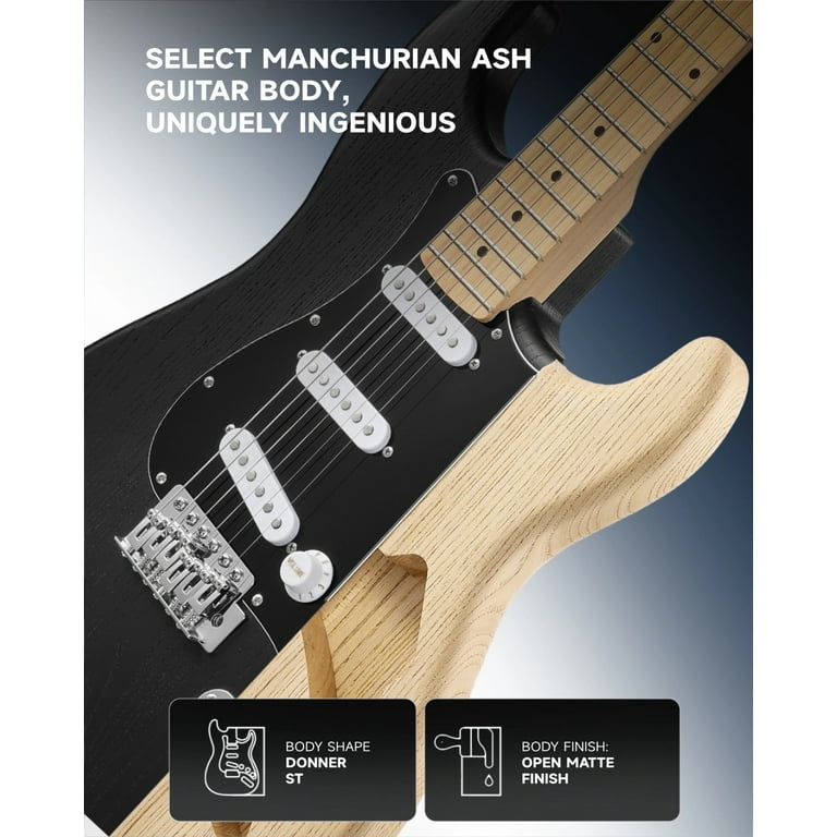 Donner Electric Guitar Kits for Beginner Right Hand S-S-S Pickups Strater Sets, Black DST-80