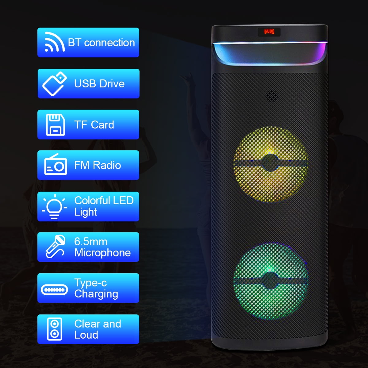 Dual 10" Portable Wireless Bluetooth Party Speaker Heavy Bass Sound System Subwoofer w/ Mic FM