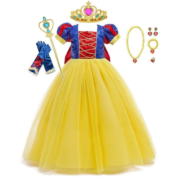 Disfraz de niña blanca como la nieve Niños Niñas Cosplay Vestido de princesa de Disney Vestido de cumpleaños para niños Fiesta de Halloween Lentejuelas Ropa Outfits7-8T (Etiqueta 140) Gao Jinjia LED