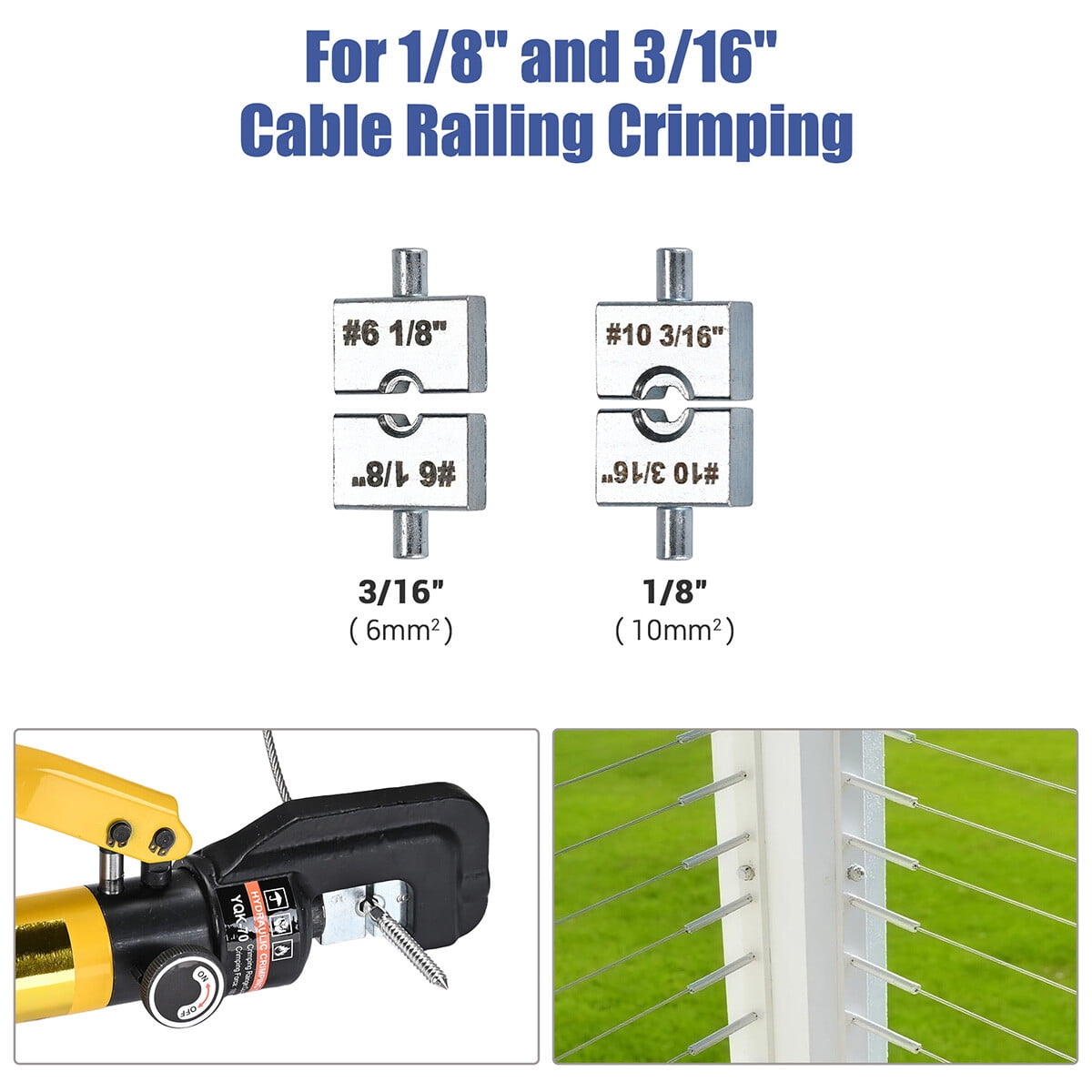 Yescom Hydraulic Crimping Tool Wire Crimper and Cutter for Cable Railing Tensioner 12 to 2/0 AWG Electrical Battery Lug Terminal