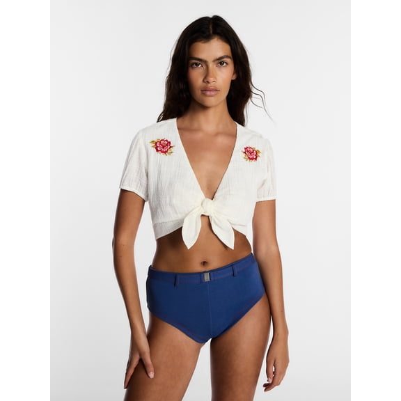 Kacey Lee Women's Swim Tie Front Coverup Top, Sizes XS-XXL