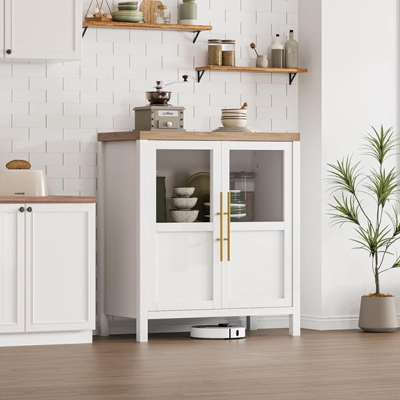 Sideboard Buffet Cabinet with Glass Doors, 29" Large Buffet Cabinet with Storage, Modern Farmhouse Storage Cabinet Table for Kitchen Dining Room, Living Room
