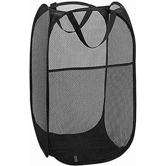 Collapsible Mesh Laundry Hamper with Side Pocket, Portable Pop-Up Clothes Basket with Handles for Bathroom, Bedroom, Dormitory
