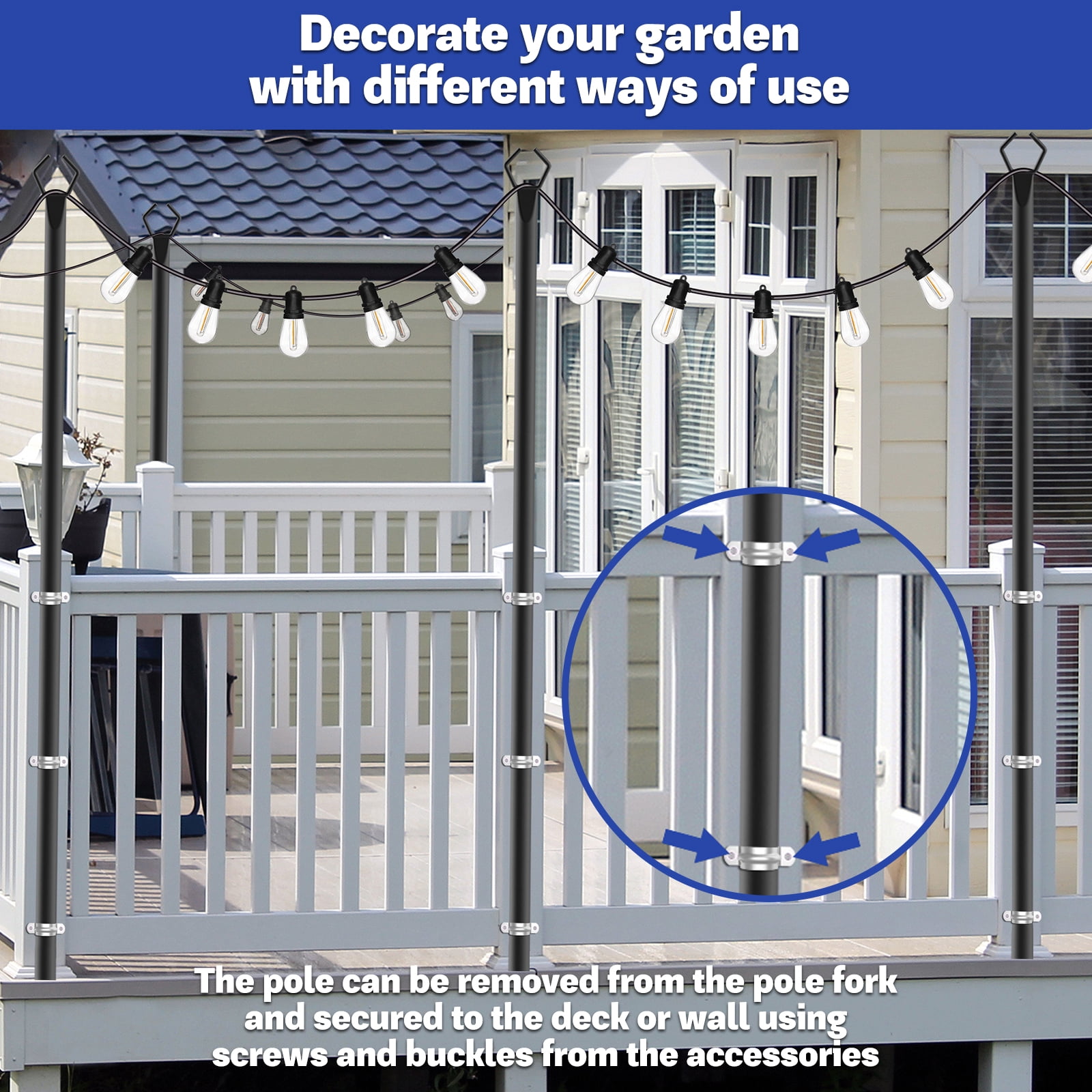 10Ft 6 Pack String Light Poles ,Light Poles for Outside Lights,Outdoor with Fence Brackets Hanging Lights,Metal Stand Deck Patio Backyard