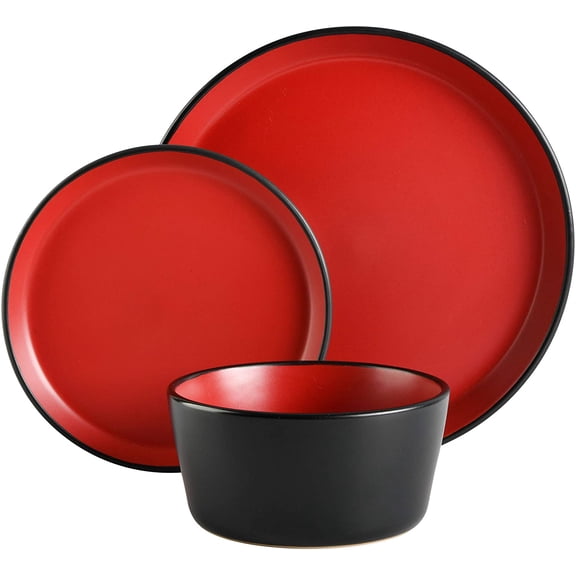 Sofia Coupe Stoneware Dinnerware Set, Service for 4 (12pcs), Matte Red