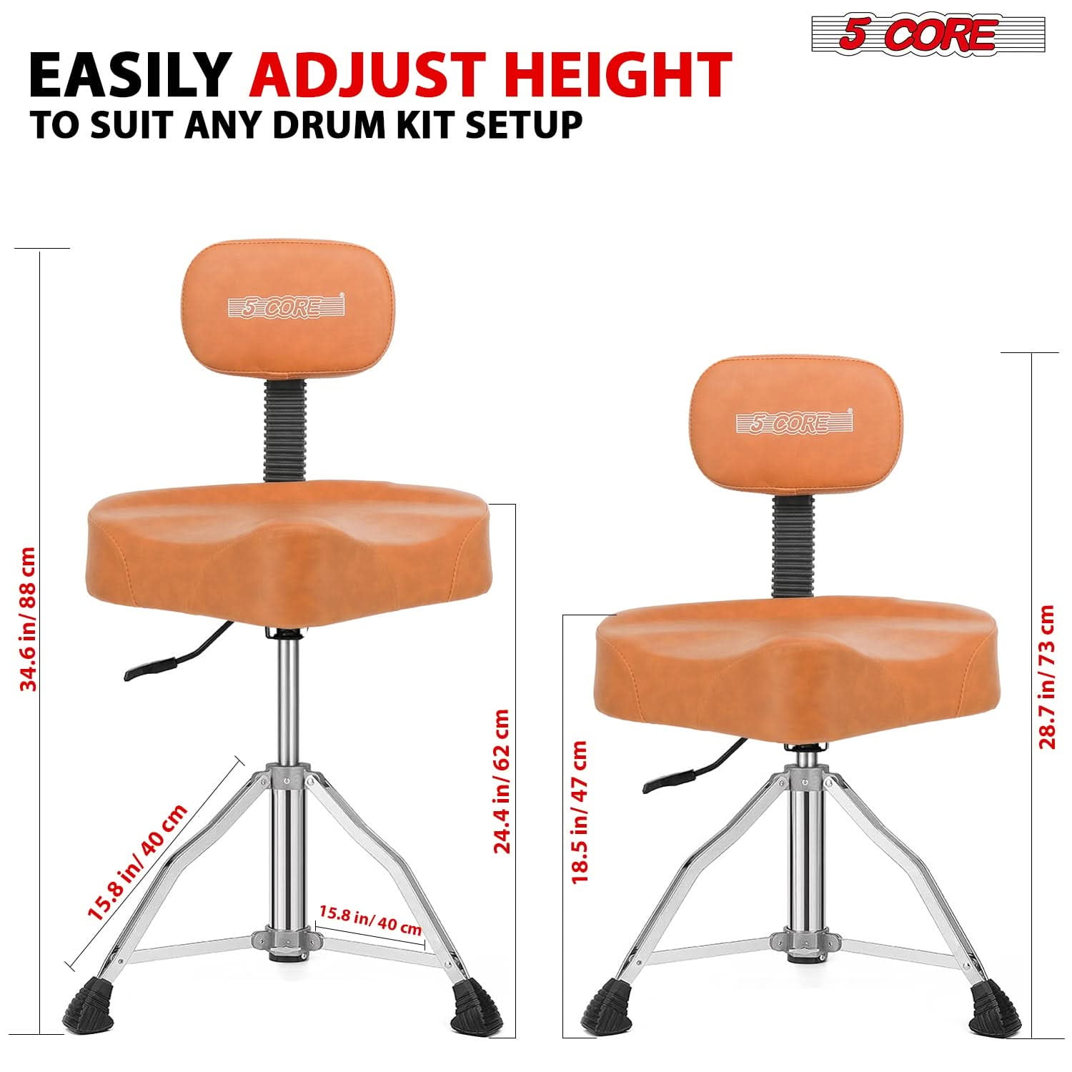 5Core Drum Throne Padded Guitar Stool Backrest Drummer Seat for Adults And Kids BROWN