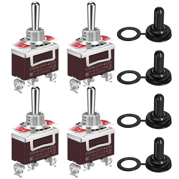 Waterproof Momentary Toggle Switch 12V DC 20A Heavy Duty Marine SPDT Switch Rocker 3 Way (ON)-Off-(ON) 250V AC 15A with Weatherproof Boot Cap Cover for Auto Car Boat -4pcs