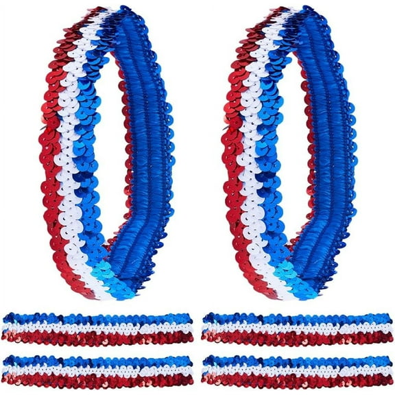 10 Pack Sequin Headbands Elastic Stretch Sparkly Fashion Headband Adjustable Hair Band Accessories Set for Teens Women Hairband Sport Head Band Party Favors Red-Blue-White Stitching