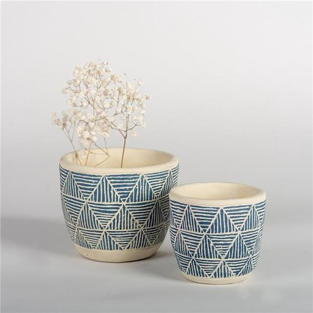 Blue & Cream Patterned Planters - Set of 2