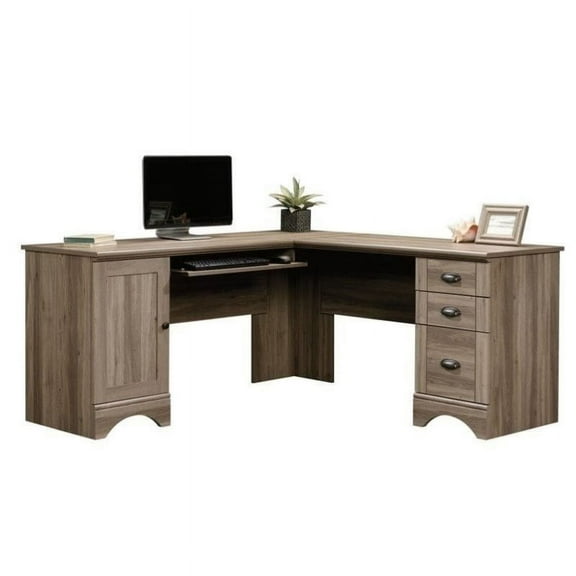 Pemberly Row L Shaped Wood Computer Desk with Stroage in Salt Oak