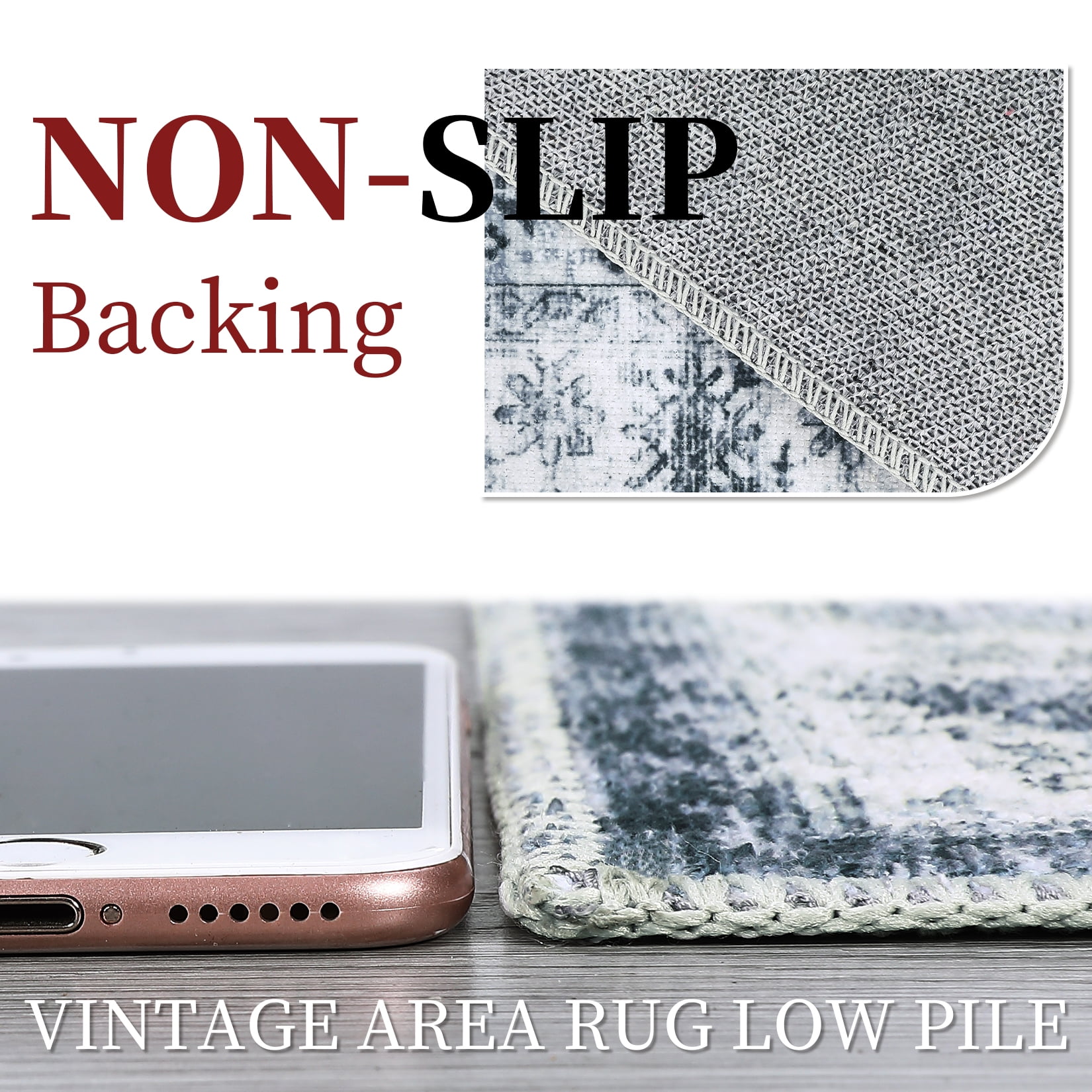 Hasoo Area Rug Machine Washable Rug Small Throw Carpet Persian Area Rug Non Slip Distressed Area Rug Oriental Rug for Living Room Bedroom Kitchen, Grey 4' x 6'