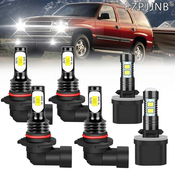 FZPJJNB For Chevy Silverado 1999 2000 2001 2002 Tahoe 2000-2006 LED Headlight Fog Light Bulbs Super Bright white 6000K,V7
