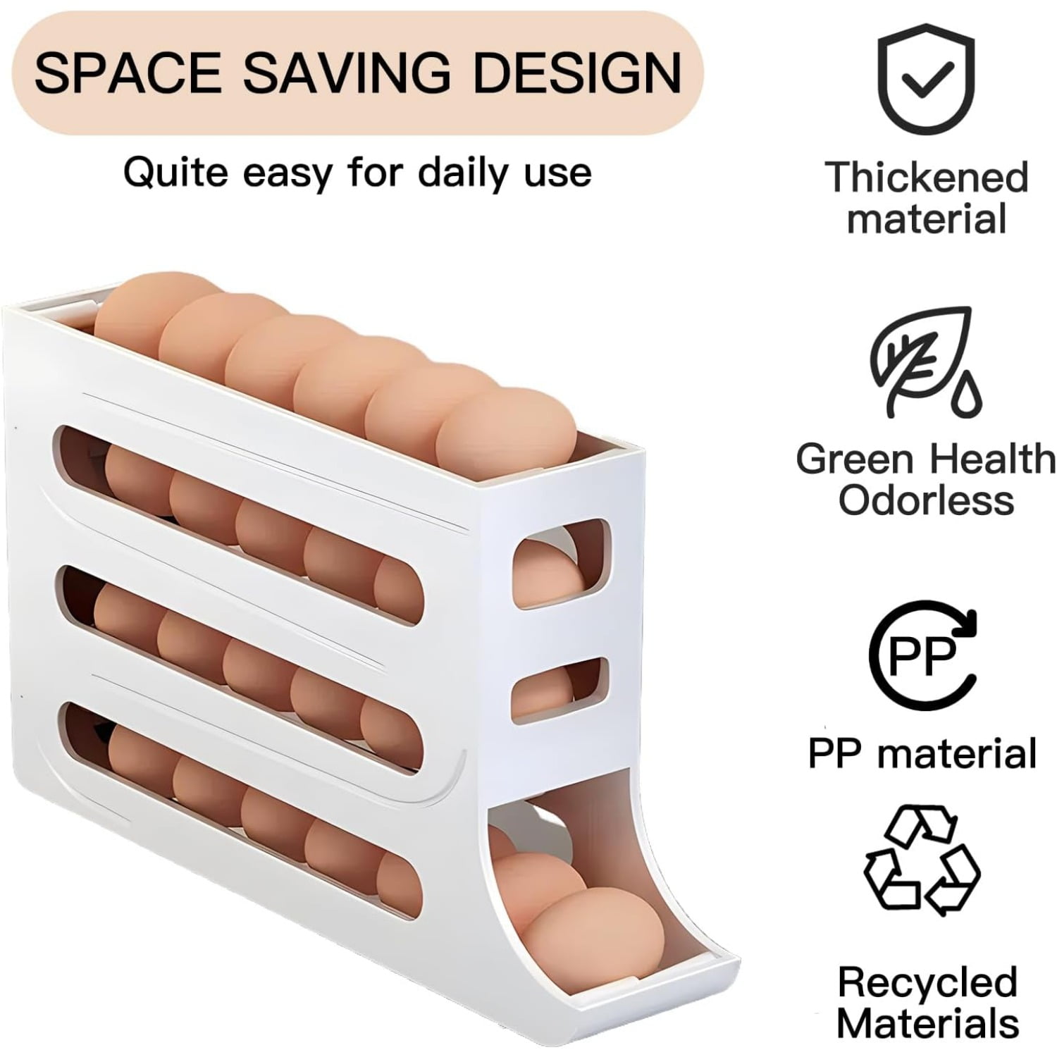 Egg Dispenser Automatic Rolling Egg Tray Organizer, Space Saving Refrigerator Egg Roller, Holds 28 Eggs Simultaneously，Works in The Refrigerator,Kitchen,Cabinets,and Dining Table (Grey)