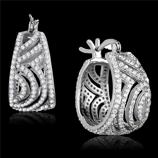 Alamode TS296 Women Rhodium 925 Sterling Silver Earrings with AAA Grade CZ in Clear