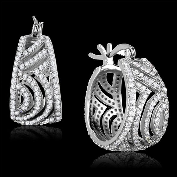 Boucles d'Oreilles pour Femmes en Argent Sterling 925 Rhodié avec Oxydes de Zirconium de Qualité AAA Transparents
