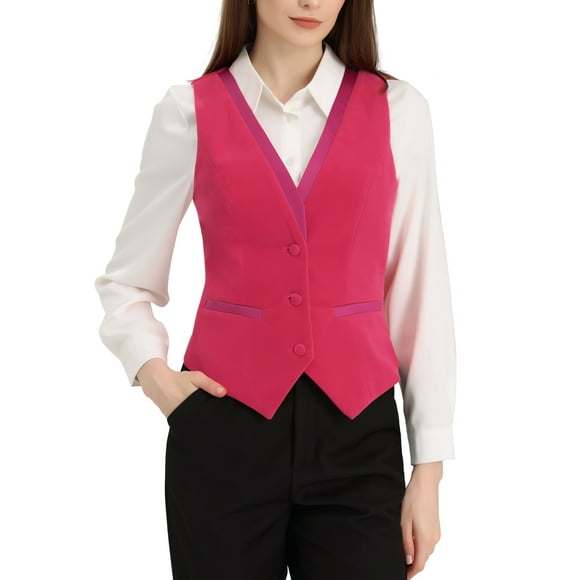 INSPIRE CHIC Velvet Suit Waistcoat for Women's Retro Sleeveless Steampunk Blazer Dressy Vest XL Hot Pink