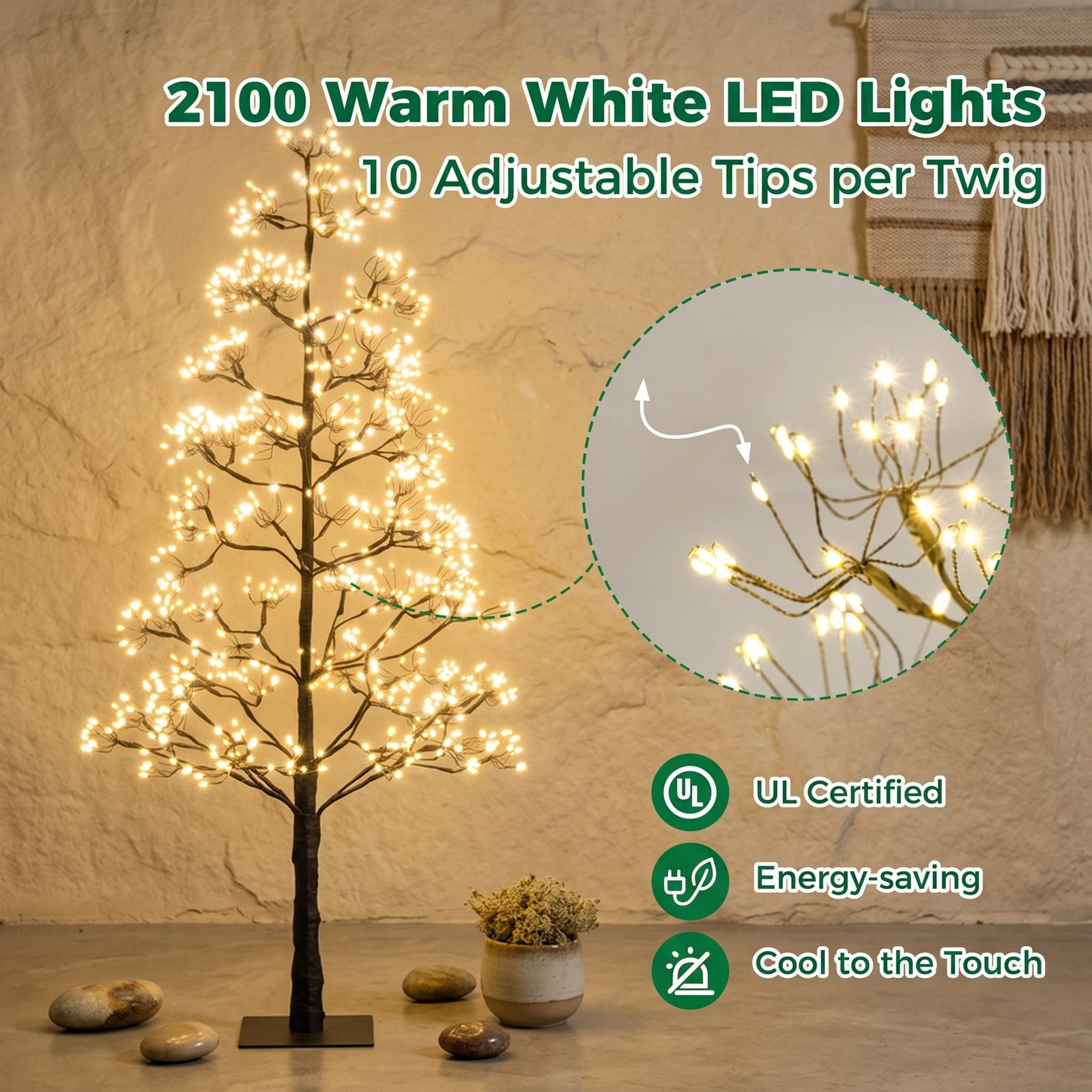 RUIE 7 FT Pre-Lit Artificial Cedar Alpine Christmas Tree with 2100 Warm White LED Lights, Weighted Base, Sectional Design for Indoor Holiday Decor, Black