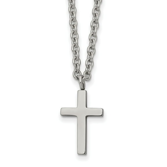 Primal Steel Stainless Steel Polished 16mm Cross 18 Inch Necklace