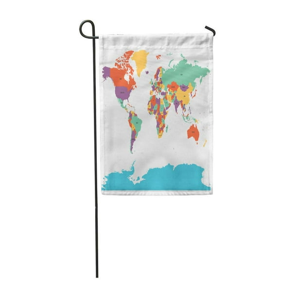 POGLIP Political Map of World Antarctica Countries in Four Different Garden Flag Decorative Flag House Banner 28x40 inch