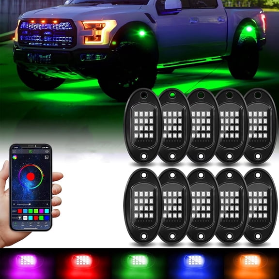 10Pods RGB LED Rock Lights Kit with APP Control, Segmented LED Underglow Lights Multi Zone Neon Exterior Light Multicolor 12v Waterproof for Truck Jeep UTV ATV Golf Cart Offroad SXS