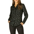thumbnail image 5 of INSPIRE CHIC Women's Stand Collar Long Sleeve Metallic Stars Shirt XS Black, 5 of 8