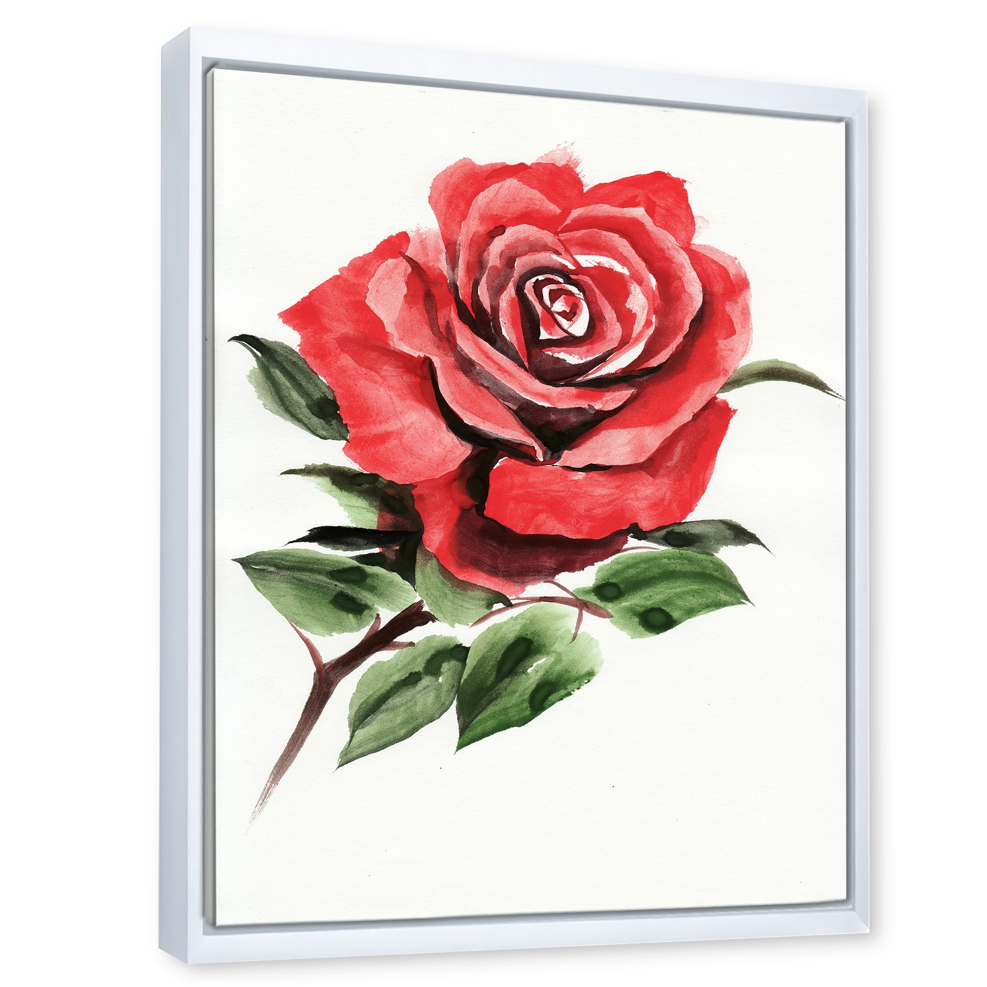 Designart 'Ancient Red Rose Flower III' Traditional Framed Canvas Wall Art Print