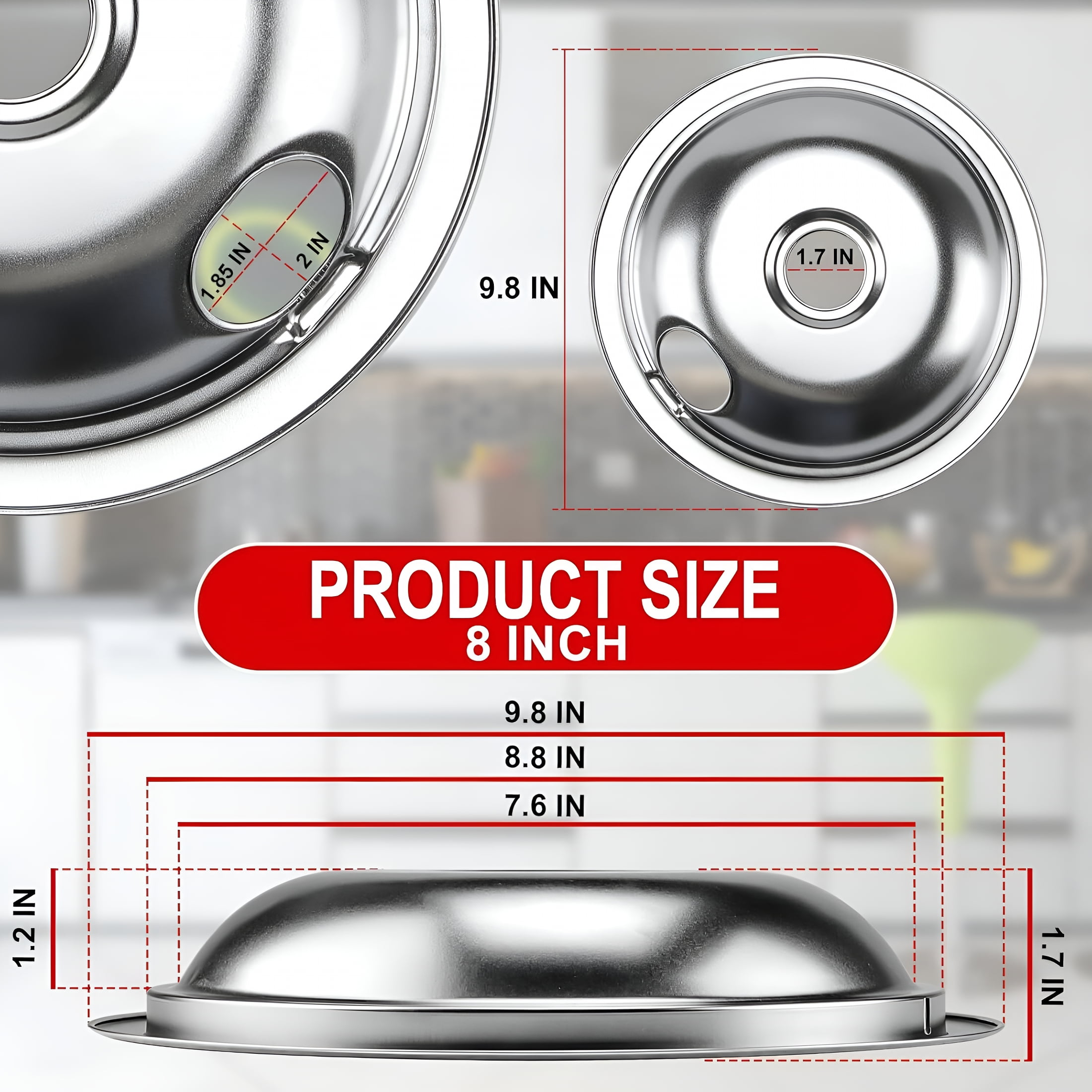 ACDANC 2026 New 4 Pack Drip Pans,Chrome Range Drip Pans,Electric Stove Drip Pans Fit for Electric Range with Locking Slot-Includes 2 6-Inch&2 8-Inch for Kitchen, Home, Apartment, Dorm