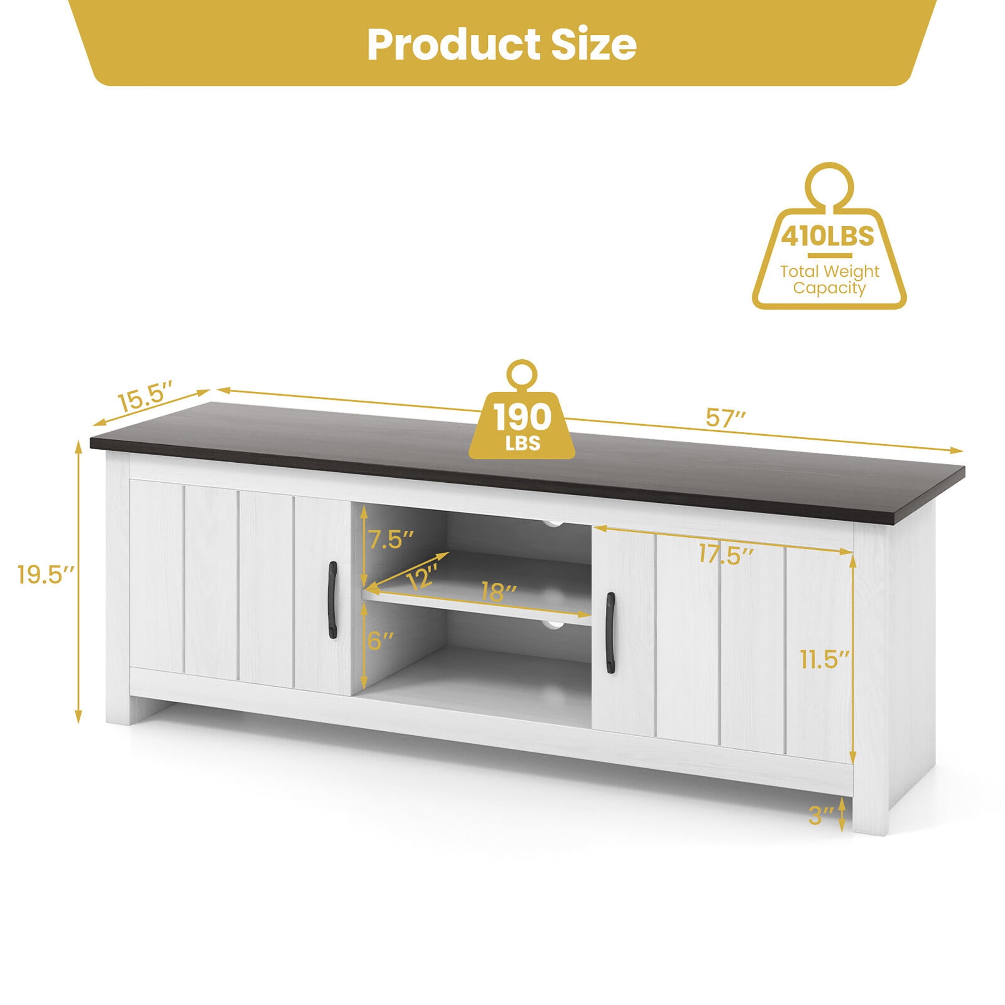 Gymax Farmhouse TV Stand for TVs up to 65'' Media Console Center w/ Doors Cubbies Black