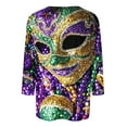 thumbnail image 4 of Yteetum Mardi Gras 3/4 Sleeve T Shirts for Women Top Oversized Crewneck Carnival Mask Print 3/4 Length Sleeve Shirt Womens Casual Round Neck Mask Tuesday Carnival Party Three Quarter Sleeve Tee Shirt, 4 of 5