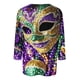 thumbnail image 4 of RKSTN Mardi Gras 3/4 Sleeve T Shirts for Women Top Oversized Crewneck Carnival Mask Print 3/4 Length Sleeve Shirt Womens Casual Round Neck Mask Tuesday Carnival Party Three Quarter Sleeve Tee Shirt, 4 of 5