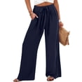 thumbnail image 2 of Bovemsi Casual Pants for Women Women's Linen Wide Leg Loose High Waist Beach Haren Pockets Casual Wide Leg Trousers, 2 of 6