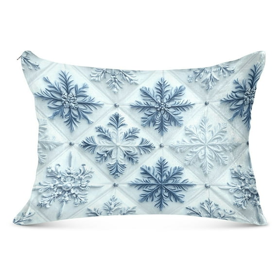 Plush Pillow Cases Standard Size Ultra Soft Warm Pillowcases with Zipper 3d Blue White Snowflakes 20"x26"
