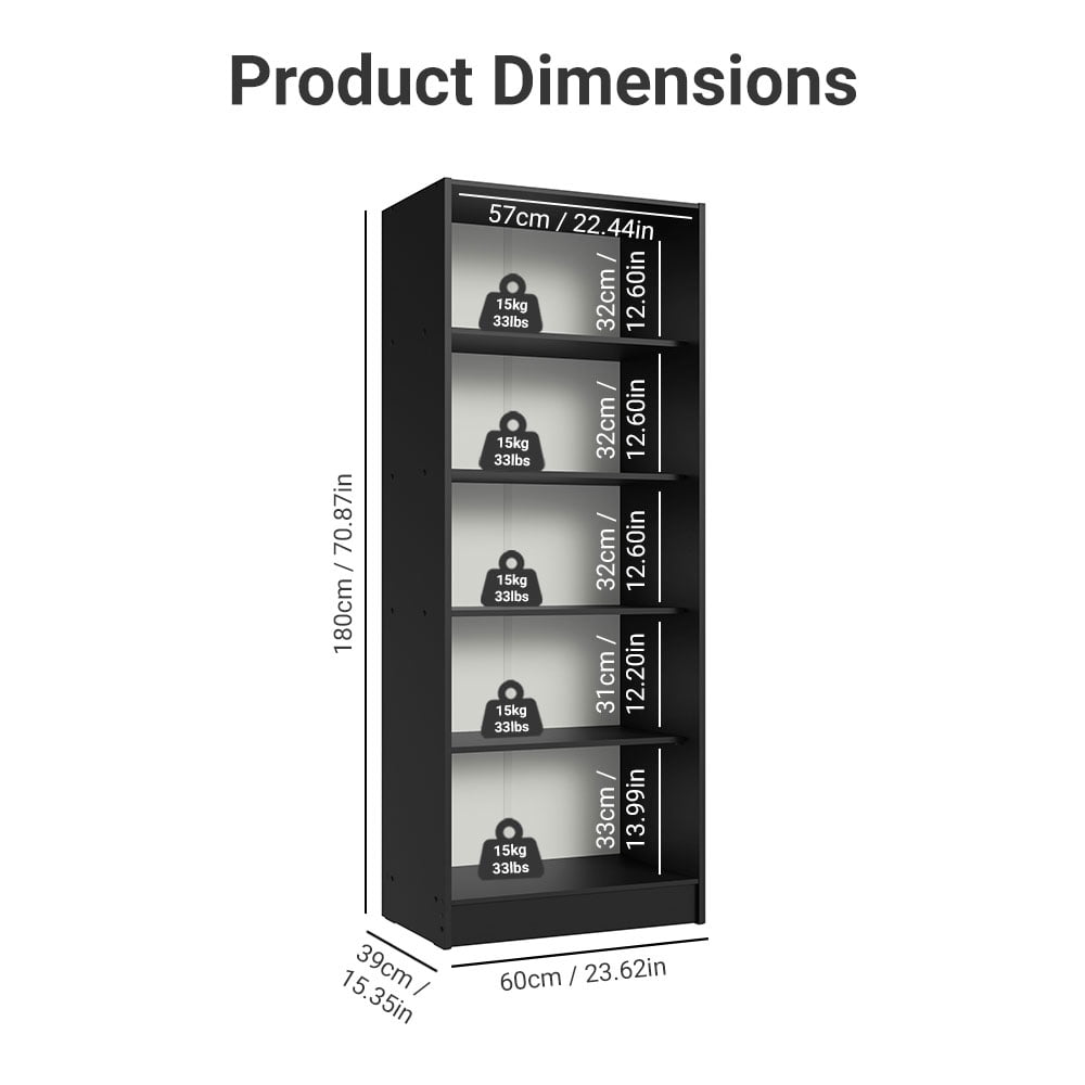 Madesa Kitchen Pantry Storage Cabinet 2 Doors with 5 Utility Shelves 23"L Wooden Organization Unit for Kitchen - Black