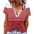 thumbnail image 2 of Otvok Ladies Striped Color Block T-shirt, Womens Tops Trendy Button V Neck Short Sleeve Tshirts Business Casual Basic Tee Loose Fit, 2 of 6