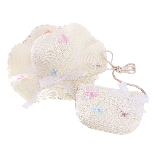 Sombrero de paja para mujer con circunferencia de 56-58 cm, sombrero de playa de verano, sombrero protector solar para exteriores y conjunto de bolsa de paja