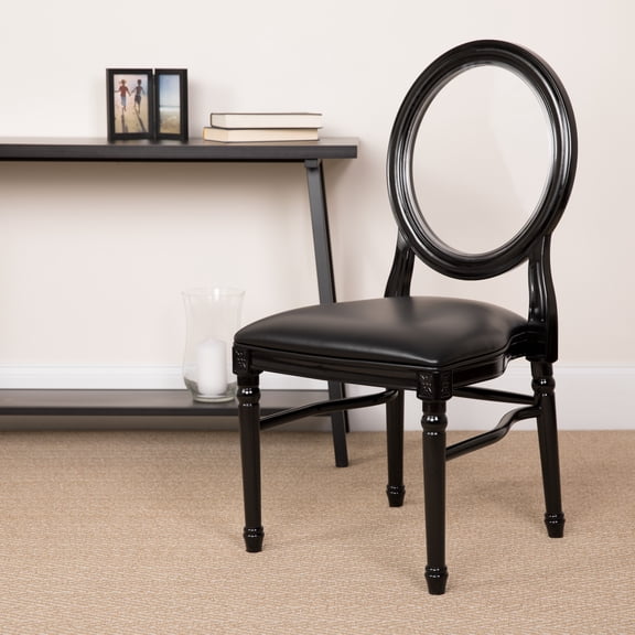 Emma   Oliver King Louis Dining/Desk Chair with Transparent Back, Black Vinyl Seat/Frame