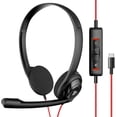 thumbnail image 1 of USB C headset with microphone for laptop phone, noise-canceling microphone headphones for computer, on-ear wired office call center headset for, 1 of 5