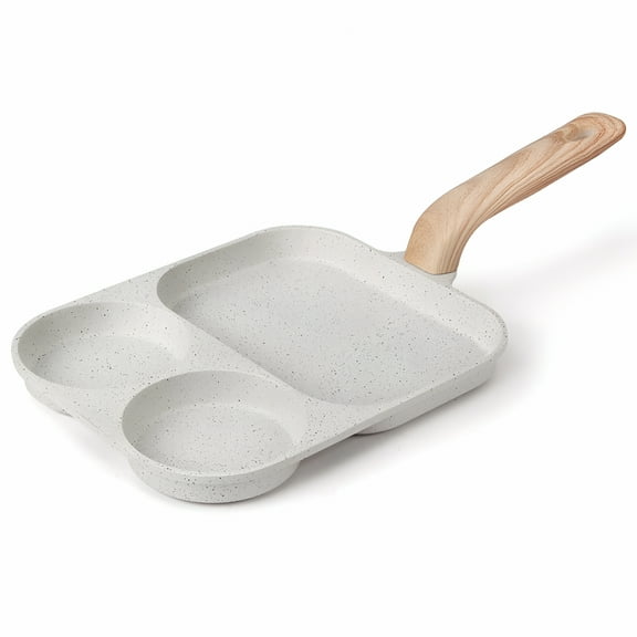 ACDANC Nonstick Egg Frying Pan,3-in-1 Nonstick Pan Divided Grill Frying Pan,Heat Resistant Handle 3 Section Skillet Mini Pancake Pan,Cooking Pan for Breakfast,Egg,Bacon and Burgers,9 In