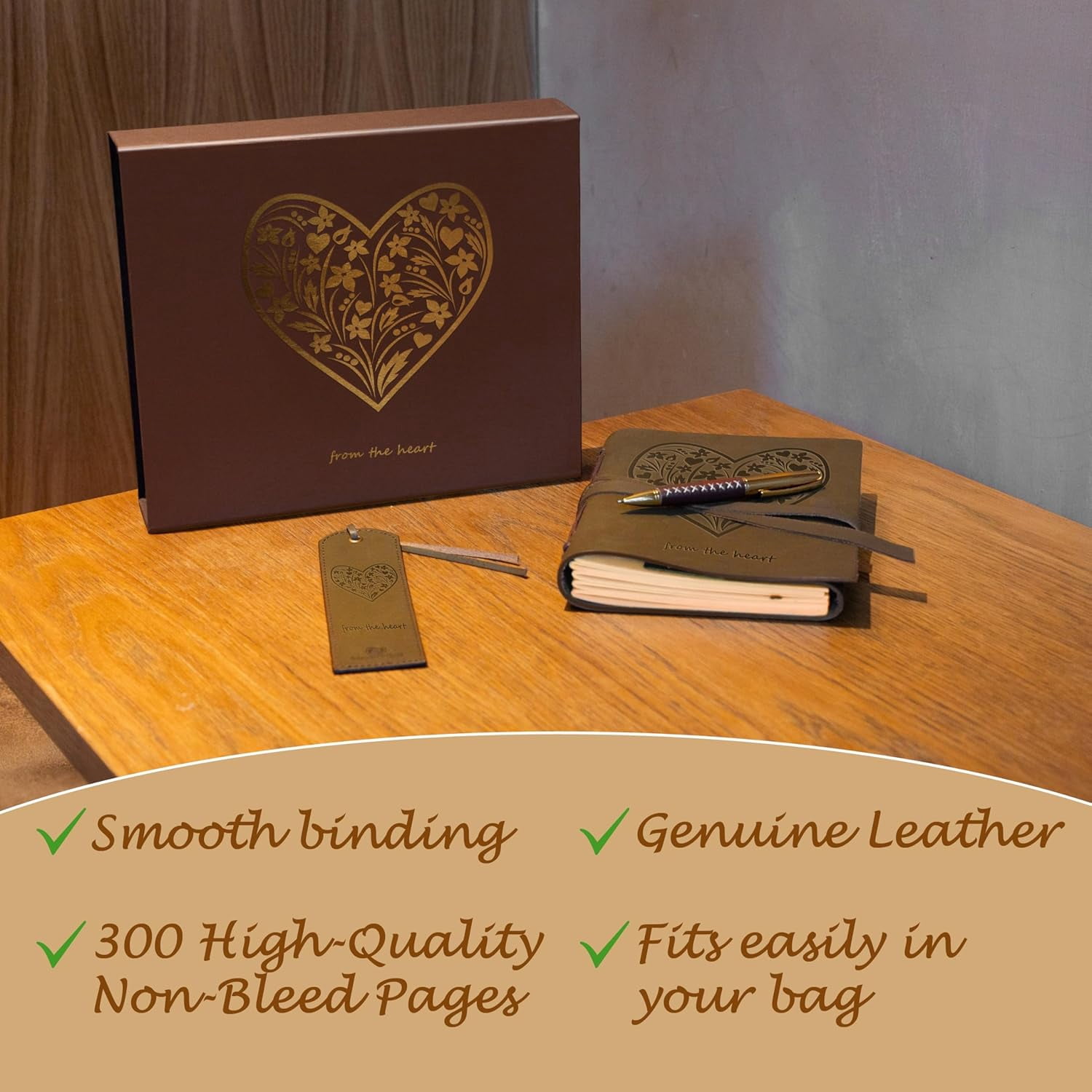 Heart Embossed Leather Journal Gift Set with Pen & Bookmark for Men Women