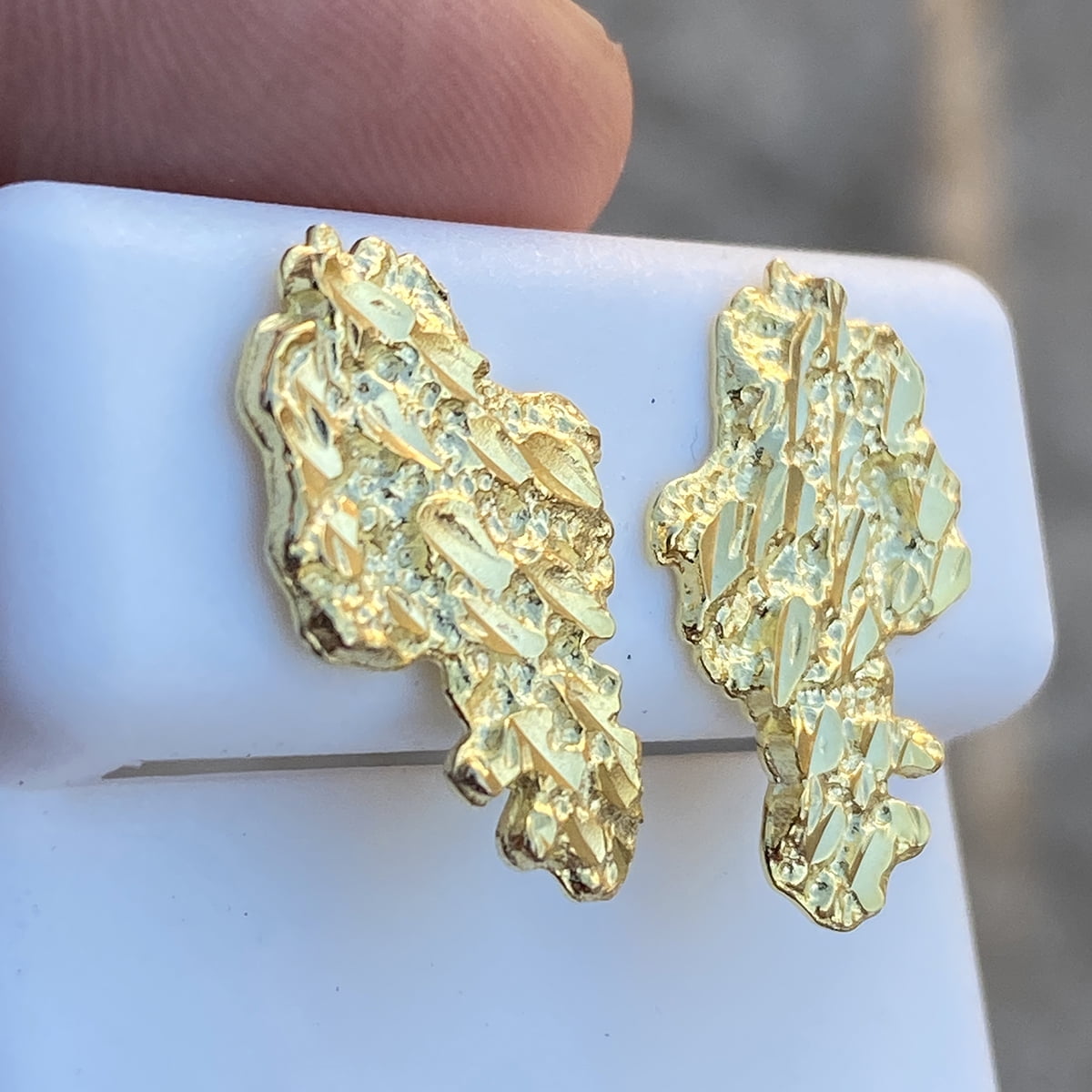 14k Gold Plated Nugget Earrings Real Solid 925 Sterling Silver Diamond Cut Screw Back 20MM