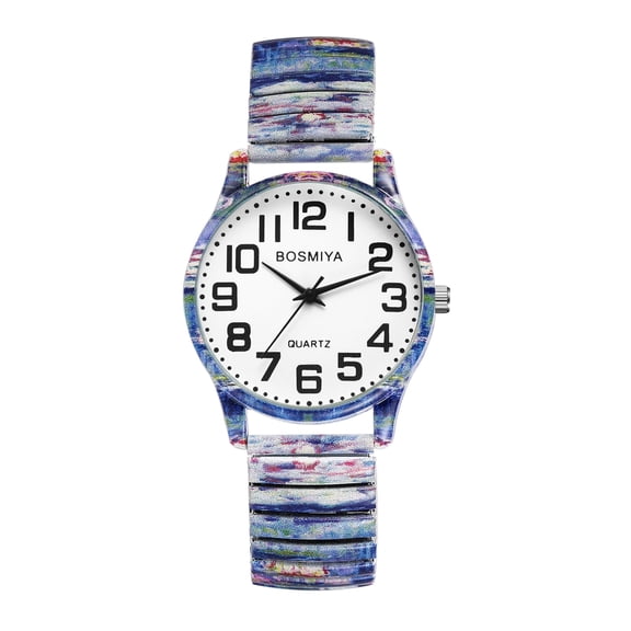 Avaner Stretch Band Watch for Women: Bohemia Flower Easy Reader Elastic Band Watch Large Face Big Number Analog Quartz Bracelet Watch Expansion Band Wristwatch