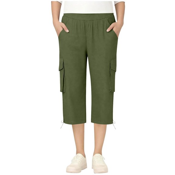 SAWOBUUN Kids Boys Girls Cargo Capri Pants School Uniform Elastic Waist Casual Straight Leg Cropped Trousers with Side Pockets