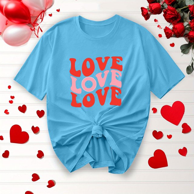 Soldes d'Été Iumwxz Chemises de la Saint-Valentin Tunique Plissée Décontractée Hauts Chemises Femmes T-Shirt Graphique Amour Col Rond Manches Courtes Blouse Hauts pour Femmes Doux et Confortable pour Faire du Magasinage