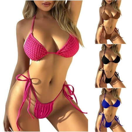 Brondbend Tankini Swimsuits for Women Solid Color Halter Swimsuit Sets Sexy Texture Adjustable Straps and Thong Bottom Two Piece Bikini with Pad Lightweight Womens Tankini Festival Gift Black L