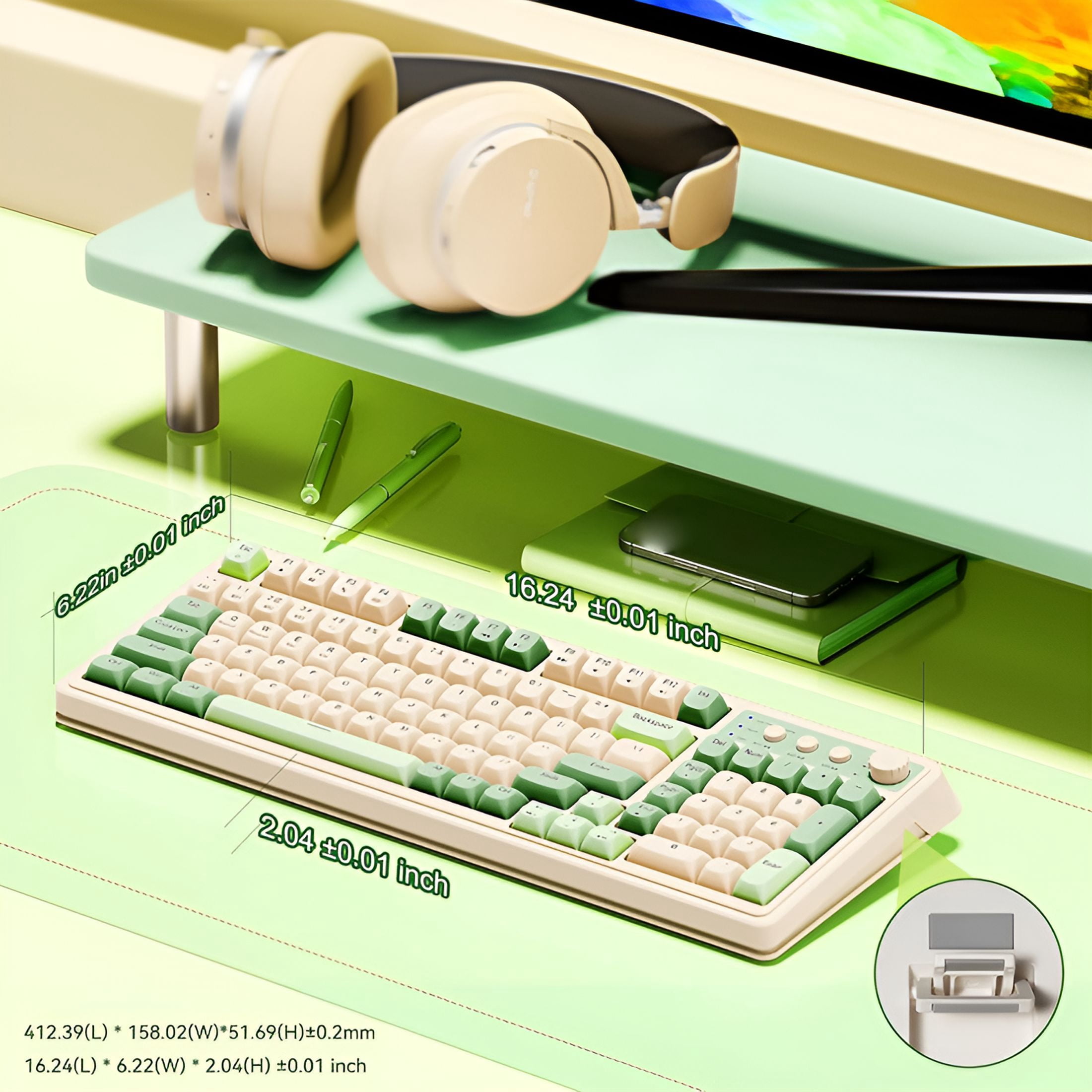 GJX Gaming Keyboard, Wireless Computer Keyboards, Tri-Mode Bluetooth/2.4Ghz/Usb-C Custom Creamy Keyboard with Number Pad, Rgb Backlit Media Knob Programmable Keyboard for Pc Gamer - Green