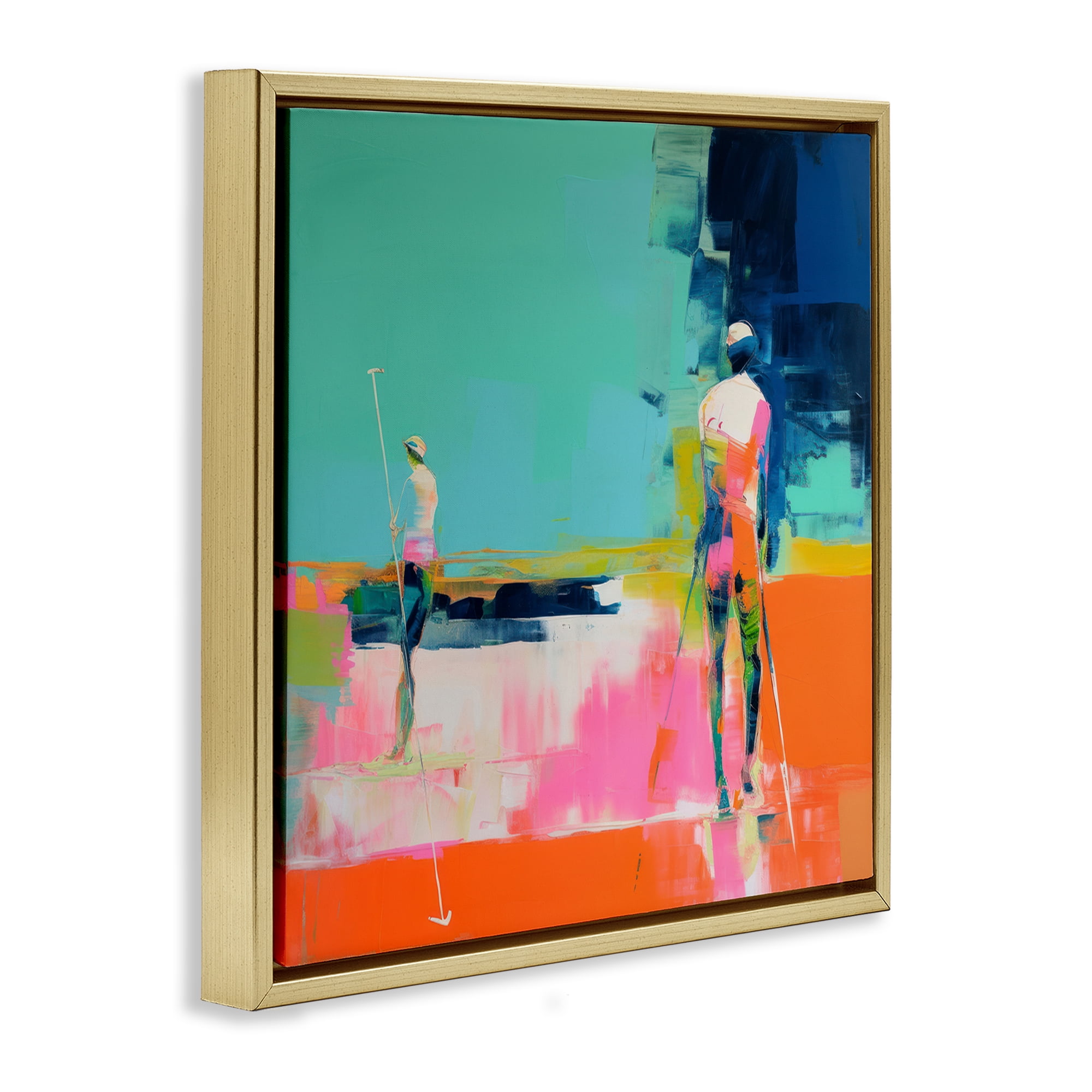 Stupell Industries Golf Course View Abstract Painting Gold Floater Framed Canvas Art Print Wall Art, 18 x 18
